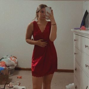 red slip dress
